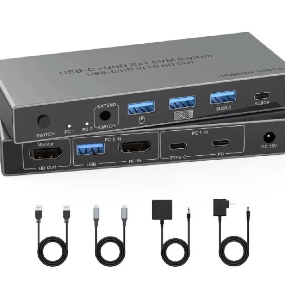 USB C HDMI KVM Switch 1 Monitors 2 Computers,4K@60Hz KVM Switch 2 Port for 1 Lap